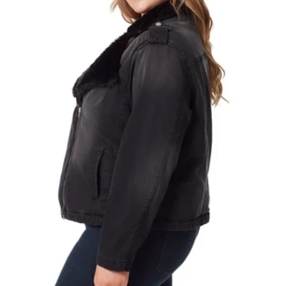 Jessica Simpson fur lined denim moto jacket plus size - Picture 2 of 7
